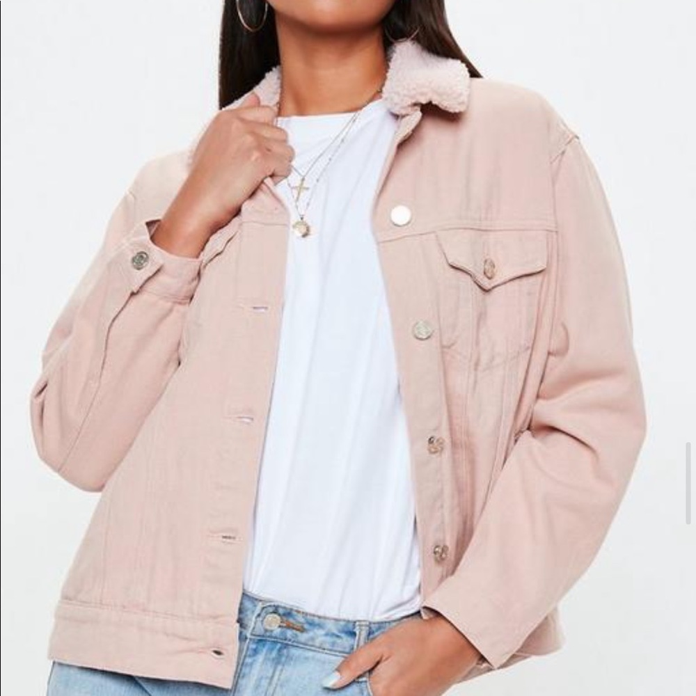 Missguided Nude Overside Faux Fur Denim Jacket